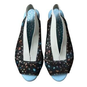 Cloud Caliber Slingback Leather Sandal  39 /US 8  Black Multi Comfort Low Wedge